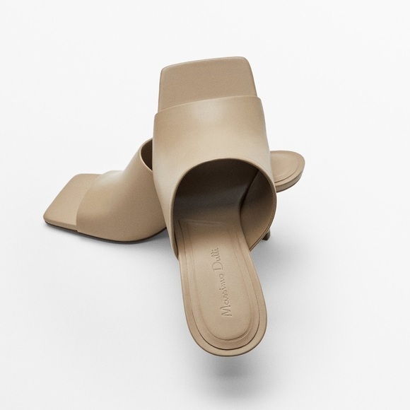 NWT. Massimo Dutti Tan Leather High-Heel Sandals with Wide Vamp. Size 9. - Picture 3 of 6